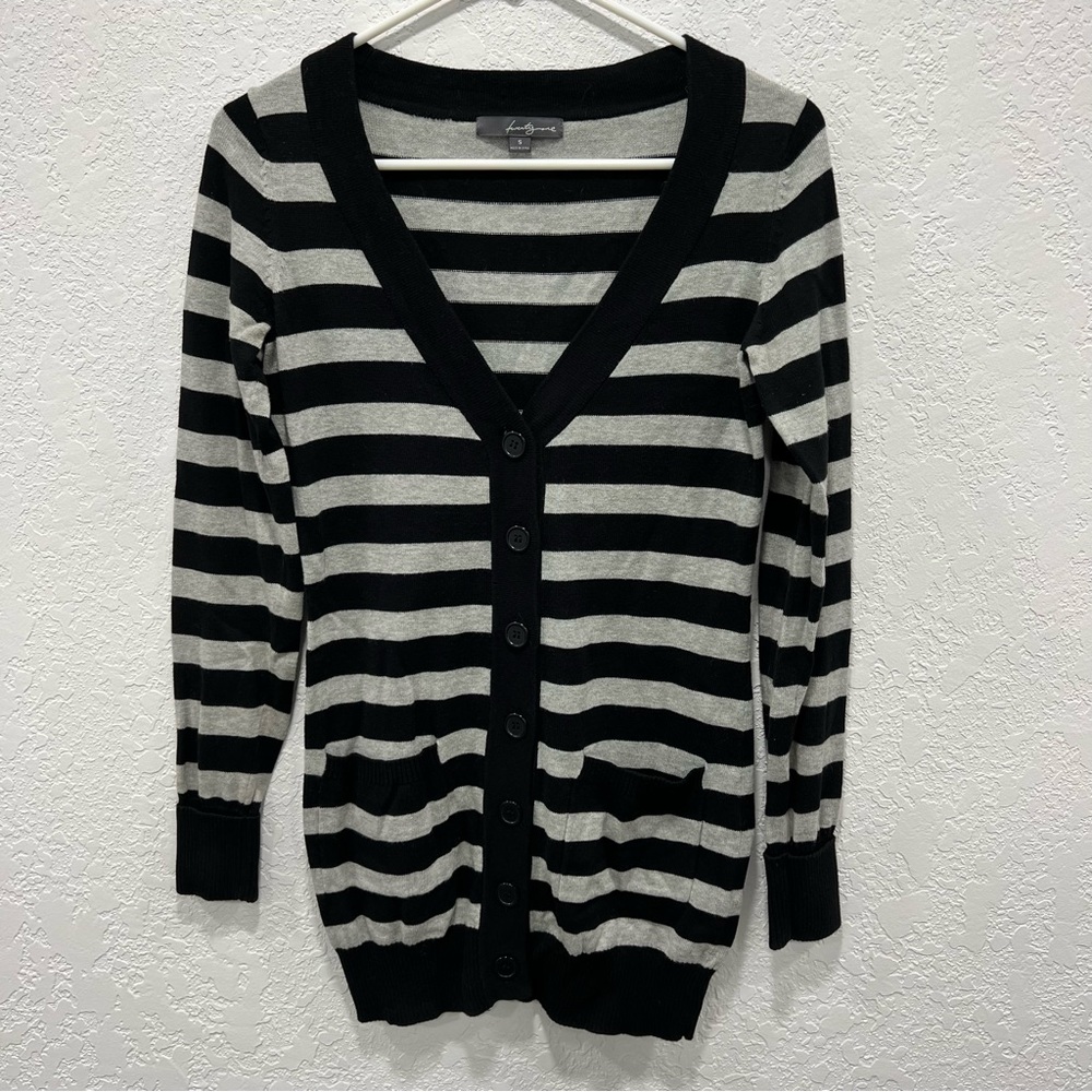 Forever 21 Striped Cardigan Black Grey Small
